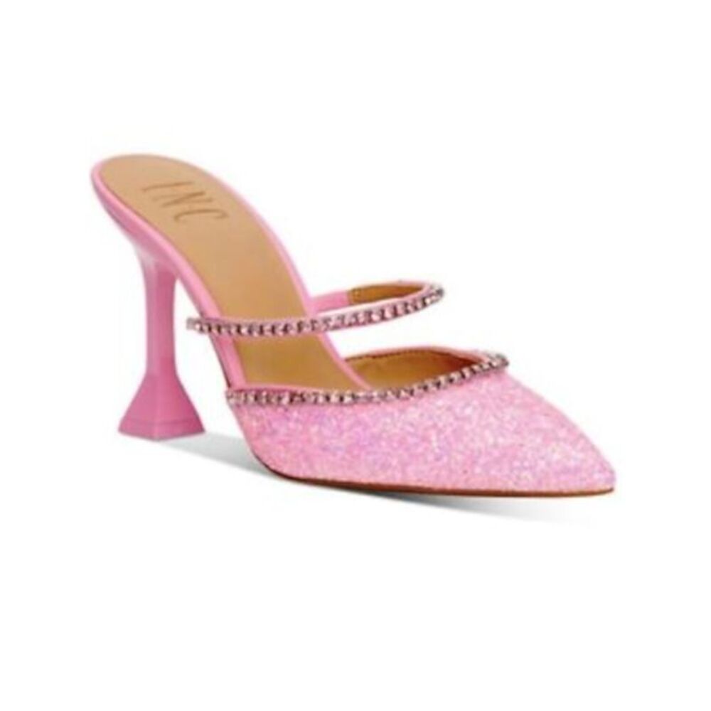 INC Womens Pink Glitter Trim Gylana Pointed Toe Sculpted Heel Slip On Pumps 6 M